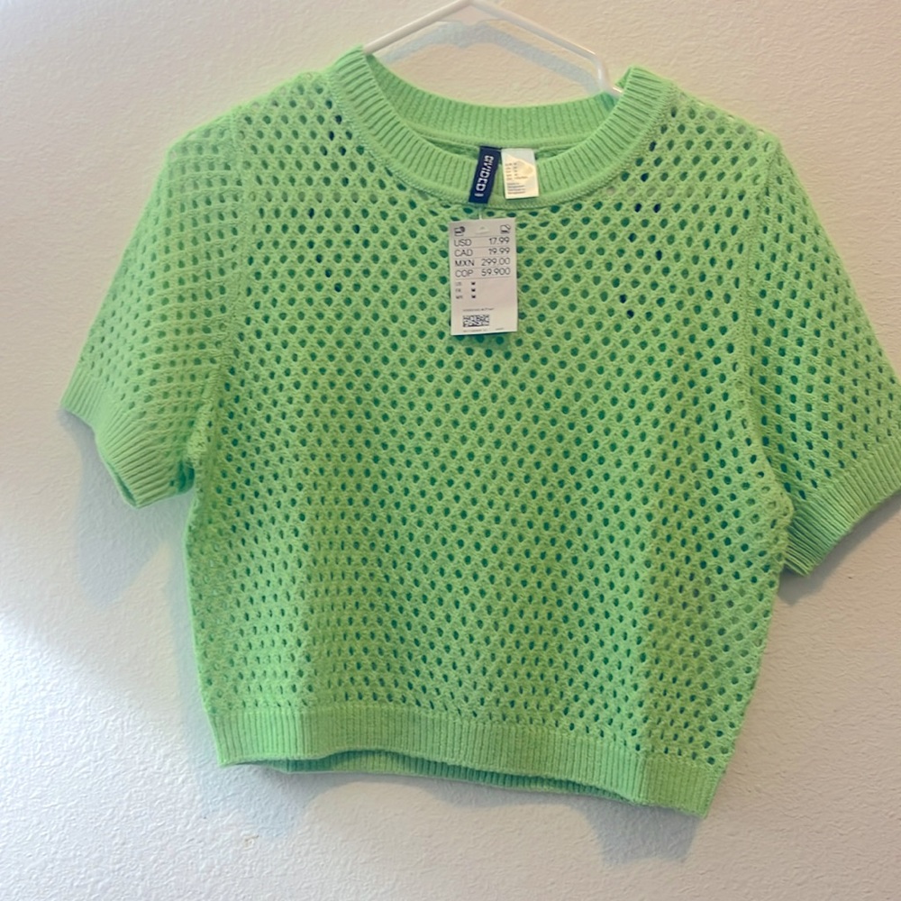H&M Neon Green Hole-knit top Brand New w/tag Size Medium